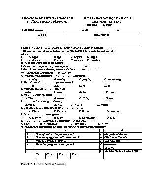 Đề thi khảo sát học kỳ II môn Tiếng Anh Lớp 6 - Năm học 2016-2017 - Trường THCS Nhuế Dương